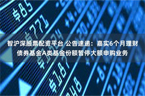 智沪深股票配资平台 公告速递：嘉实6个月理财债券基金A类基金份额暂停大额申购业务